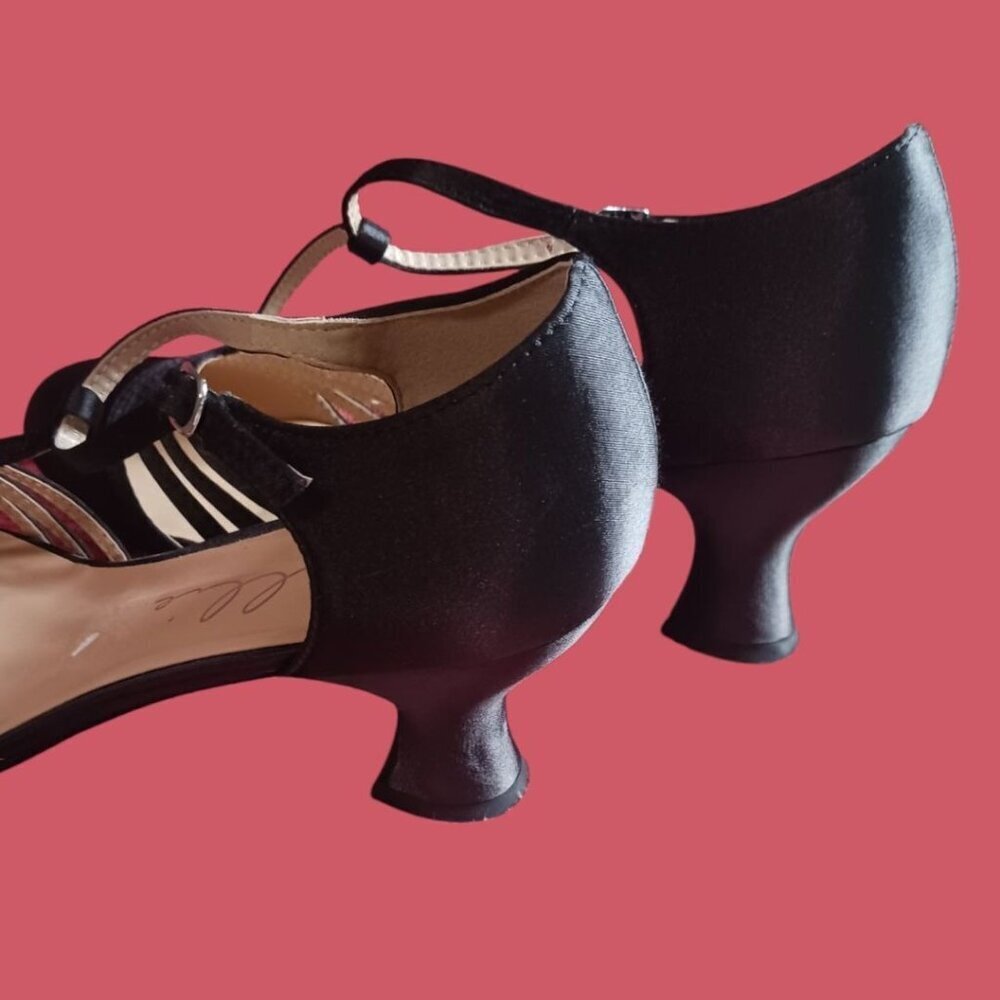 Ellie 254 lucille dress pump Satin T-Strap Shoes With Low Heel Black Size 12 - Picture 11 of 12